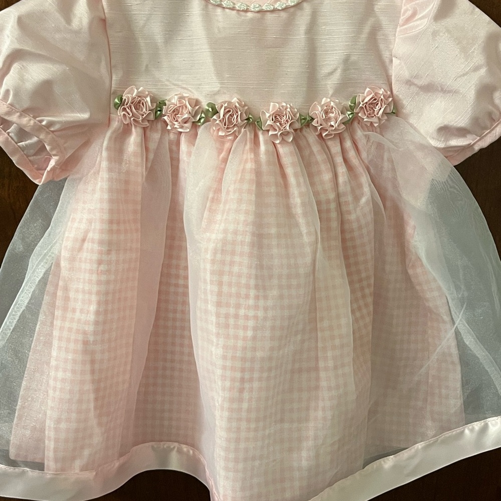 Vintage Pink Floral Trim Baby Dress